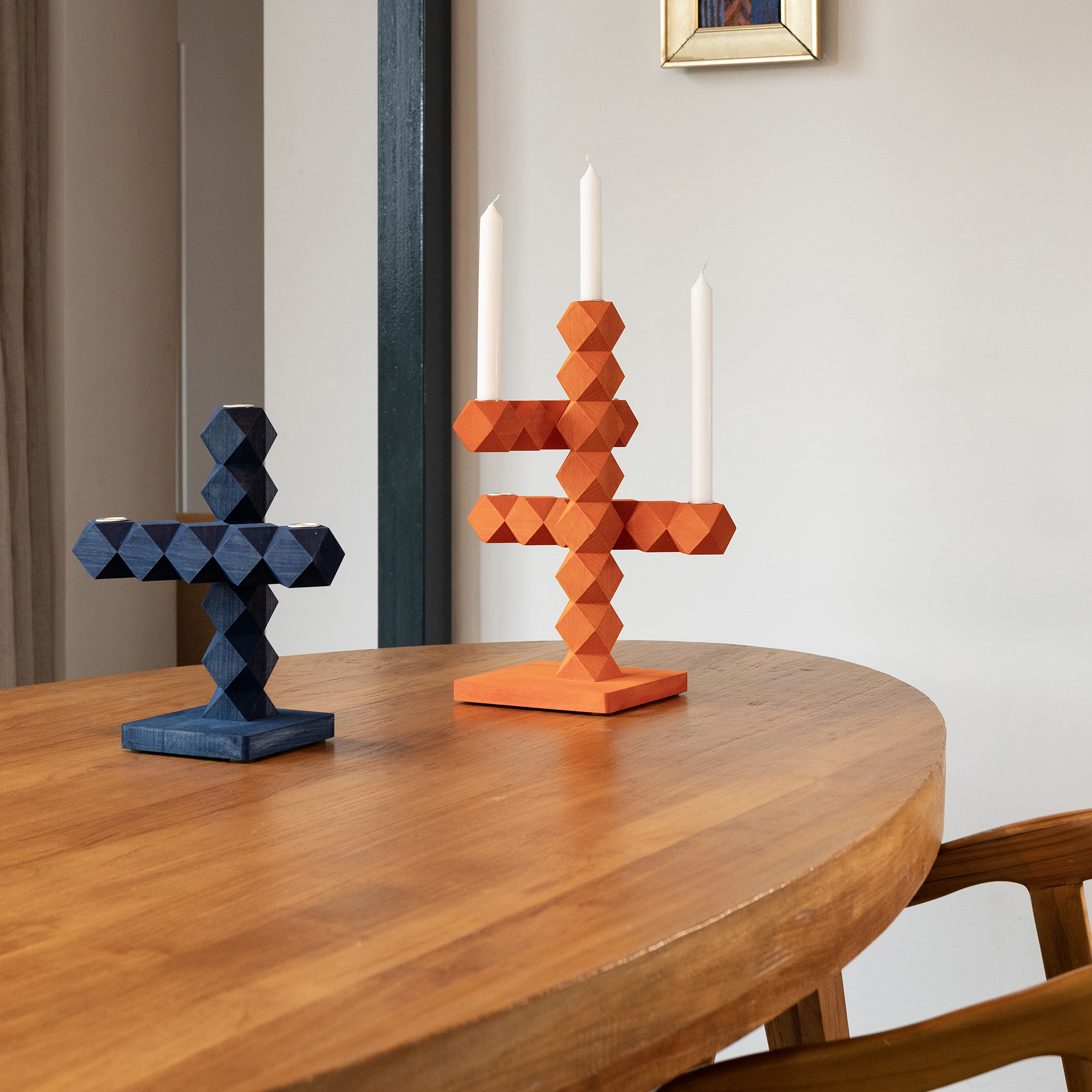 Clean Cut candle holder 3 blue - Candle holders - &k Amsterdam
